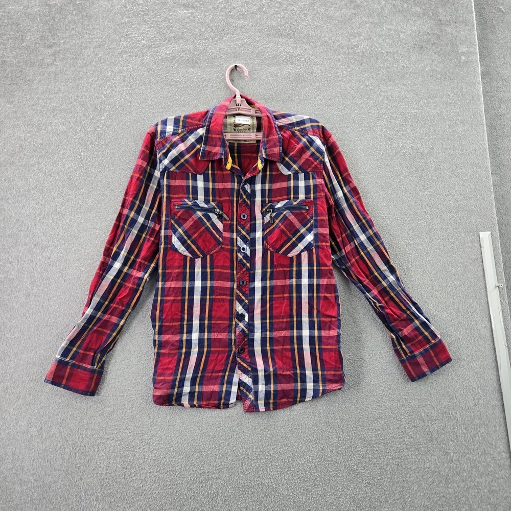 JNCO Men Button Up Shirt LARGE Red Plaid Flannel Y2K‎ Skate Long Sleeve